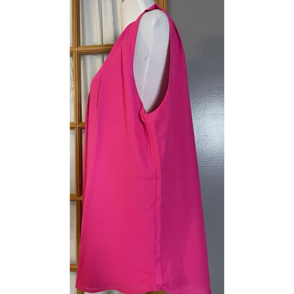 Vtg 80s Vision USA Pullover Blouse 2XL Vibrant Pink Sleeveless Career Party City - Picture 2 of 10
